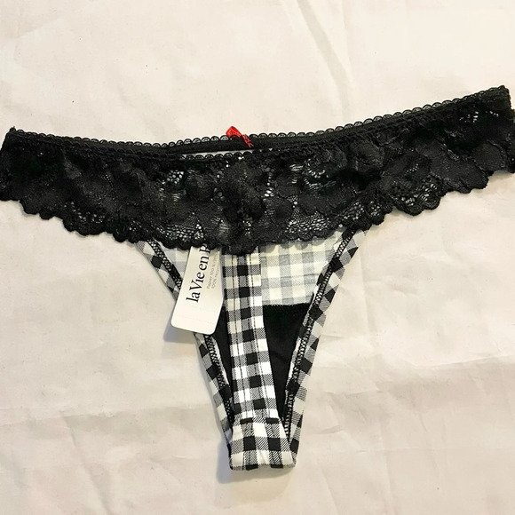 Sz S la vie en rose thong NWT 85%Nylon checkerd - Picture 2 of 5